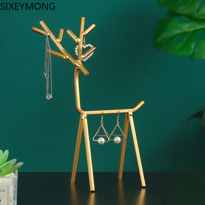 

Creative Dresser Desktop Fawn Jewelry Stand Iron Girl Earrings Necklace Ring Storage Display Shelf