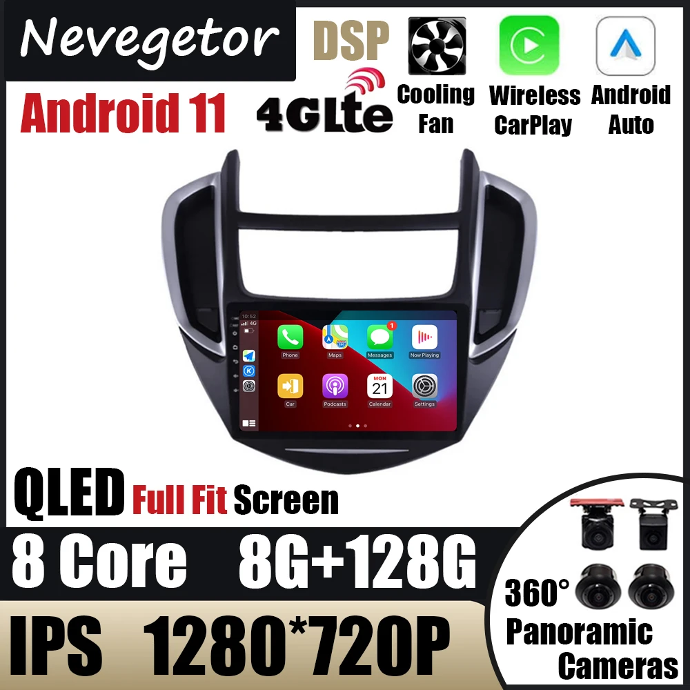 Автомобильная Мультимедийная система 9 '' Android 11 8 + 128G для Chevrolet Trax 2014 2015 2016 GPS