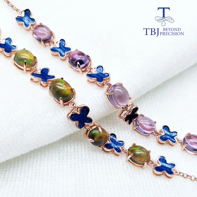 Женский браслет с черным опалом 8 карат Tbj Ювелирное Украшение натуральным