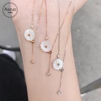 aazuo 18k white gold rose gold real diamonds natrual mop flower drop chain necklace gift for women engagement party au750