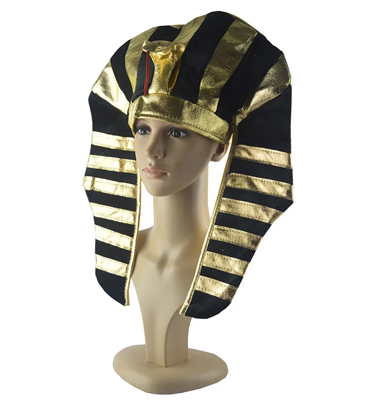 3pcs/set Egyptian Costume Accessories Golden Pharaoh King Hat Cleopatra Snake-shaped with Scepter Halloween Cosplay Props - купить по