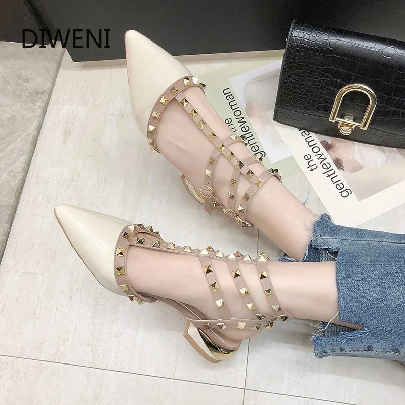 Женские босоножки Летние Брендовые женские туфли лодочки с заклепками обувь для