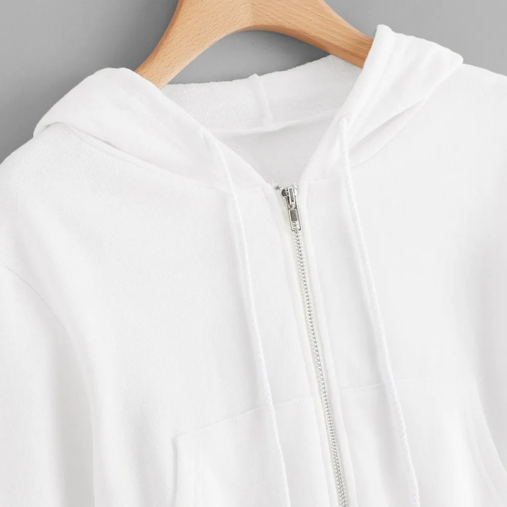 

Women Casual Solid Long Sleeve Zipper Pocket Shirt Hooded Sweatshirt Tops