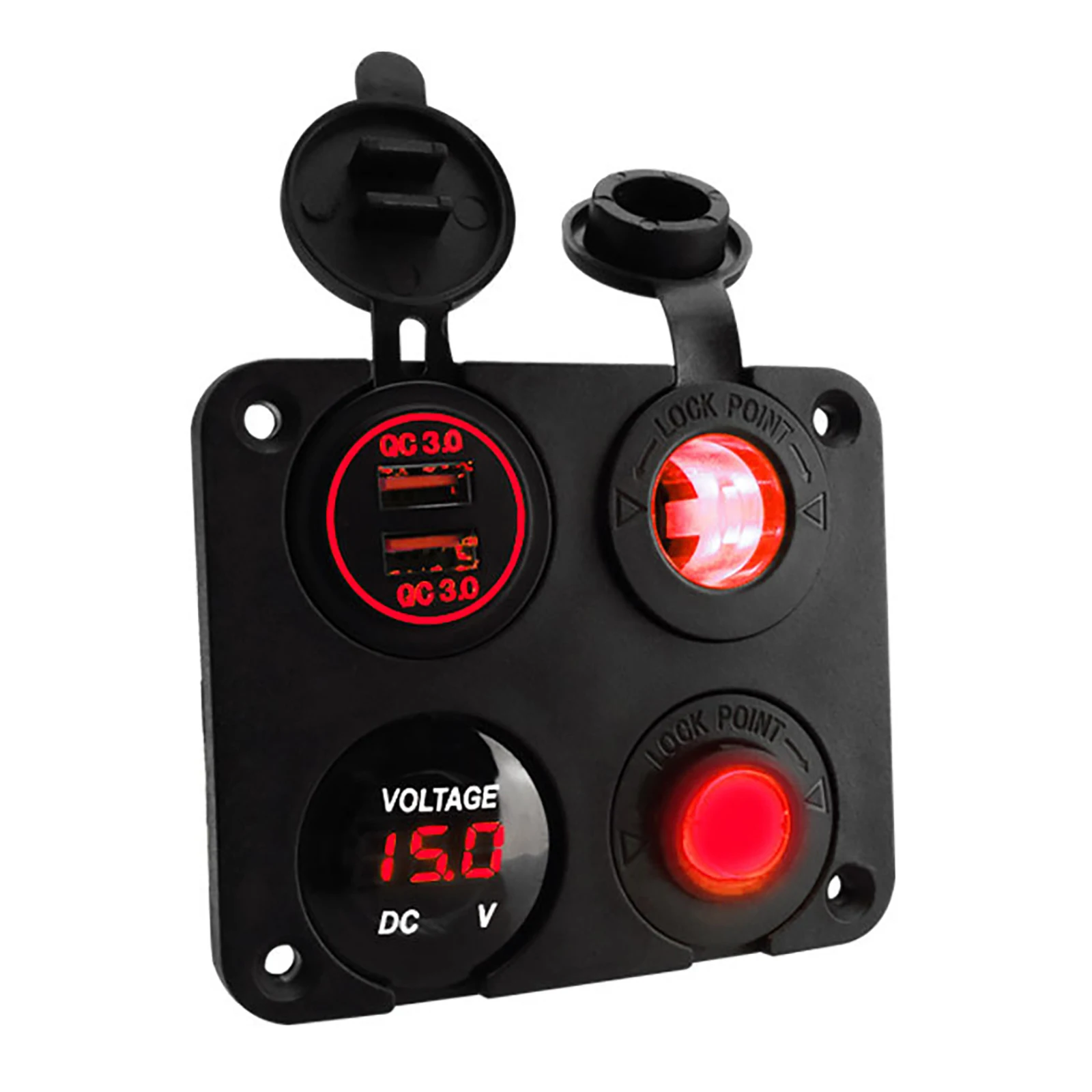 

Зарядное устройство 4 в 1 с двумя USB-разъемами, светодиодный вольтметр 12 В, панель питания с переключателем для 12-24 В, для автомобилей, грузови...