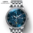 Швейцарские наручные часы LOBINNI мужские часы Чайка автоматические механические часы сапфировые синие Роскошные мужские часы 1023M-10