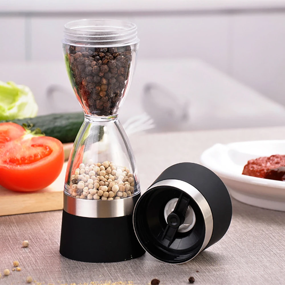 

2 IN 1 Hourglass Pepper Mill Two-component Double-headed Pepper Mill Transparent Plastic Manual Pepper Mill for Kitchen Tools