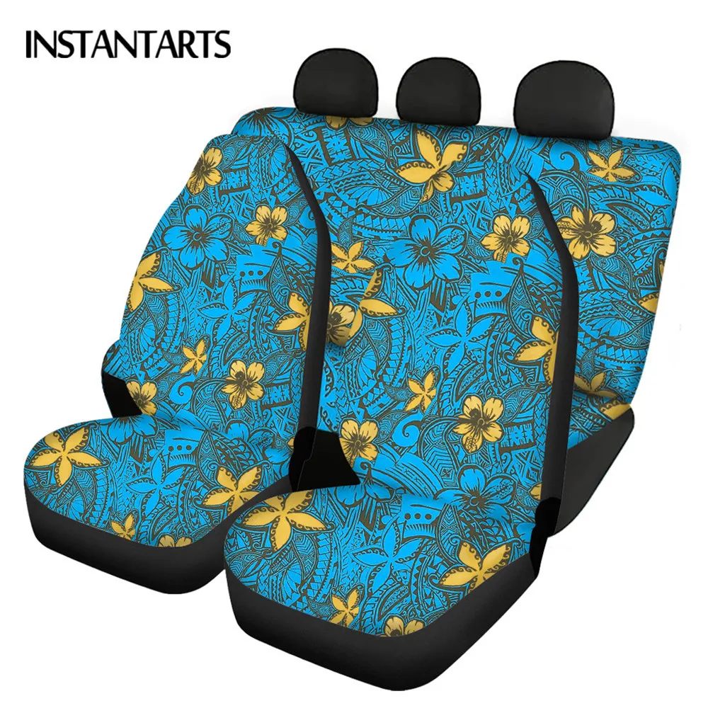 

INSTANTARTS Hawaiian Samoan Polynesian Tribal Coral Hibiscus Print Comfortable Front and Back Car Seat Cover Anti-Slip Covers