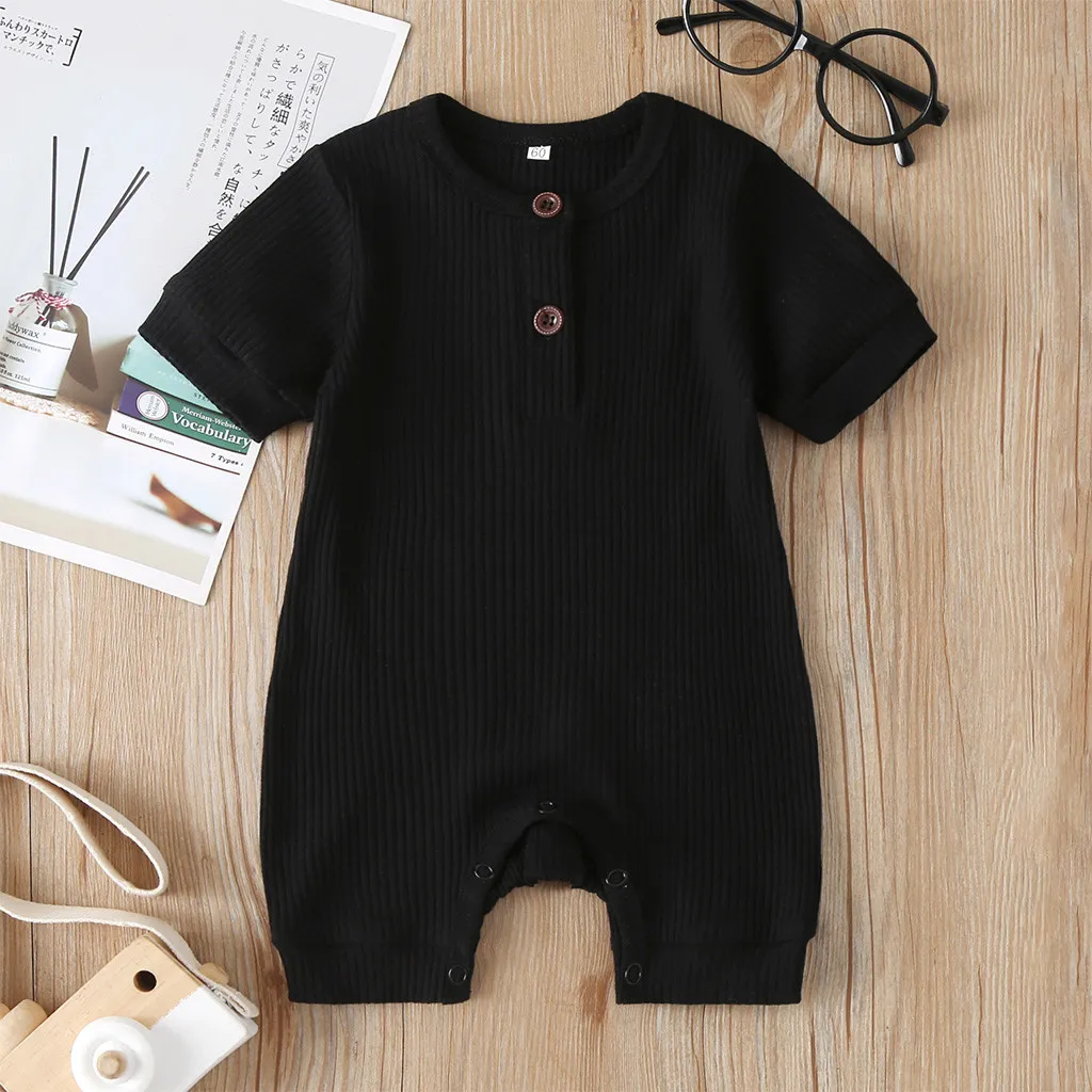 

Newborn Infant Baby Boys Girls Short Sleeve Solid Romper Jumpsuit Clothes