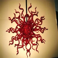 hand blown glass crystal chandelier red w70xh70cm led art pendant light indoor lustre hotel hallparlor decoration