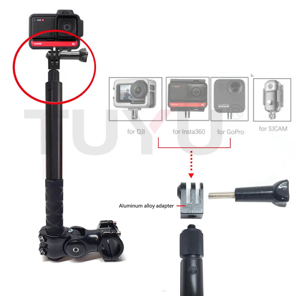 TUYU Motorcycle Bicycle Invisible Handlebar Mount Bracket Monopod for GoPro Max Insta360 X2 R Sony Camera Moto Bike Accessories |