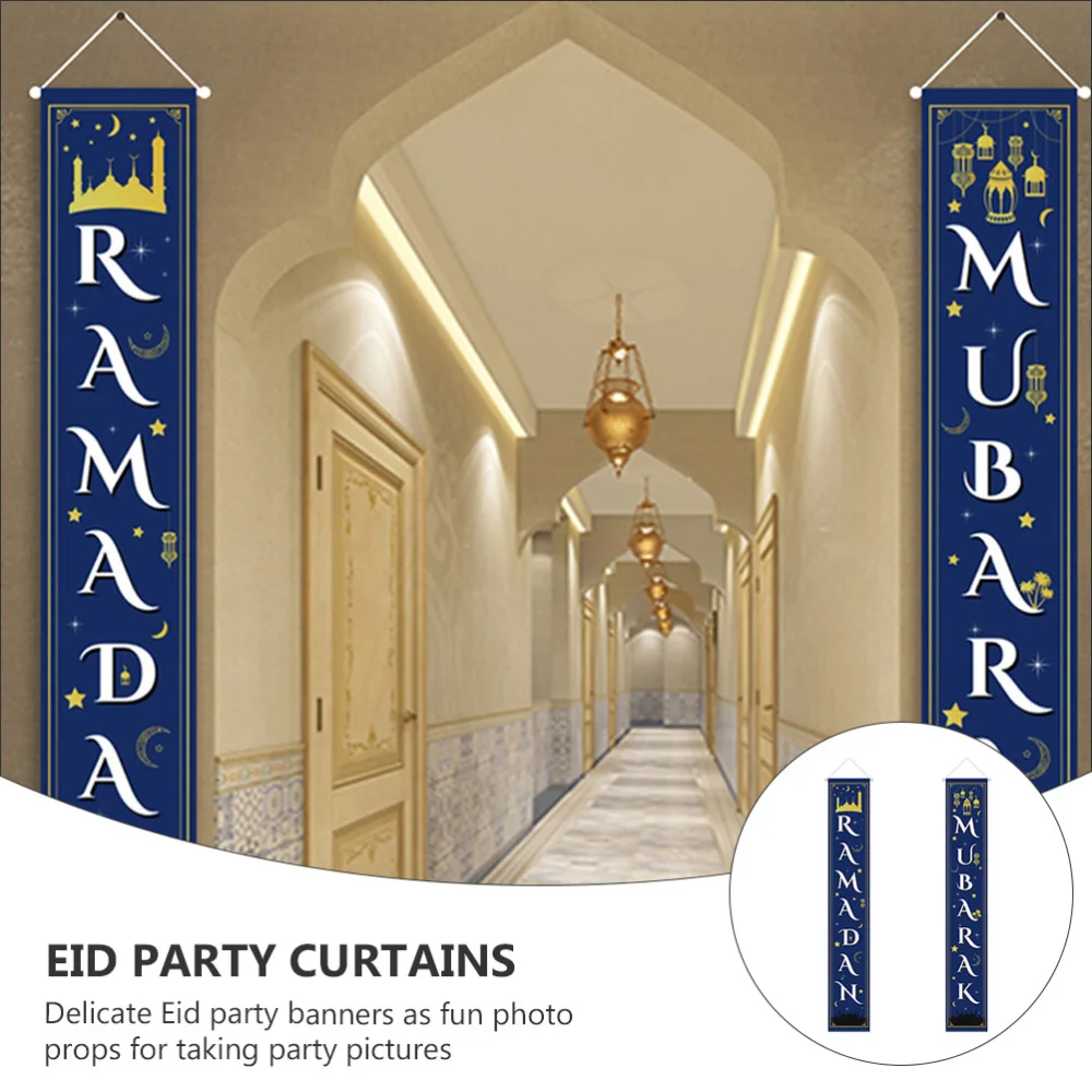 

1 Pair Muslim Eid Banners Couplets Door Background Banners Party Curtains