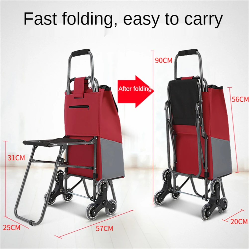 

Trolley Dolly with Seat Shopping Grocery Foldable Cart Tailgate Metal Utility Trolley Dolly with Foldable Chair