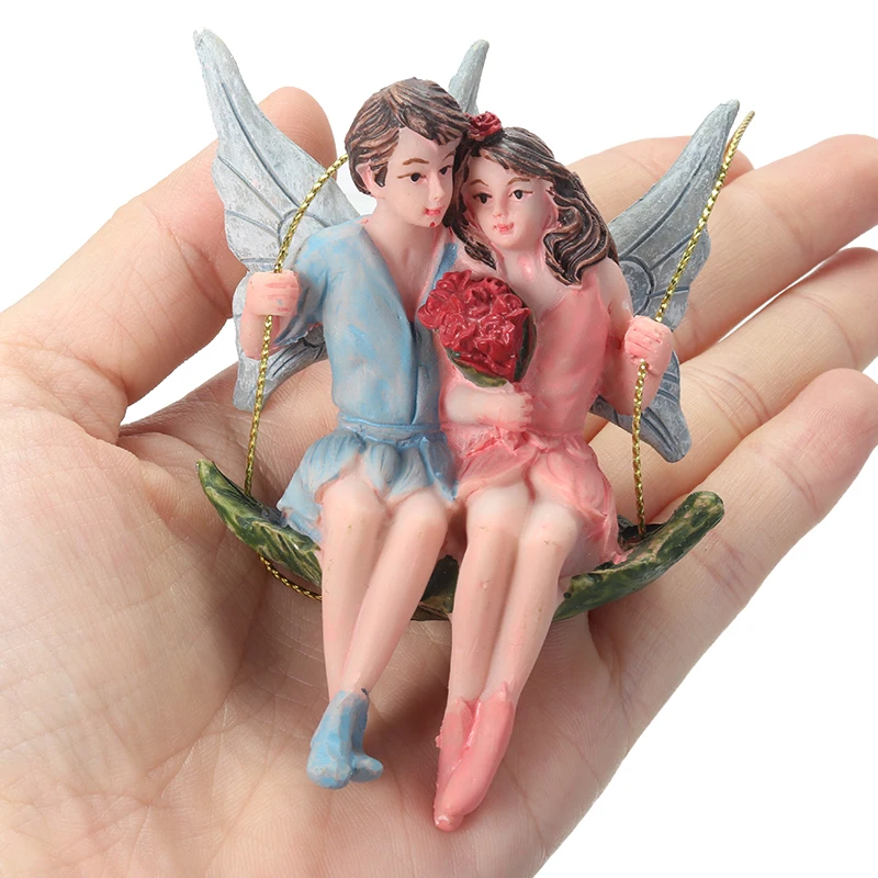 

1pc Resin Romantic Swing Couple Figurines Garden Fairy Micro Landscape Decor Best For Wedding Gifts Decoration