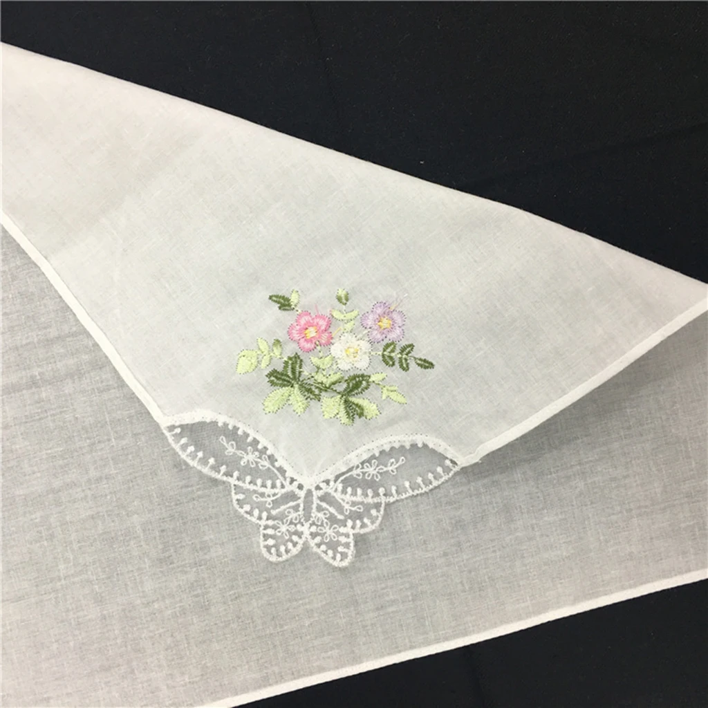12Pcs Classic   Cotton Beautiful Handkerchiefs Women Washable Pocket Embroidered Lace Hankie Towel Lot 28x28cm images - 6