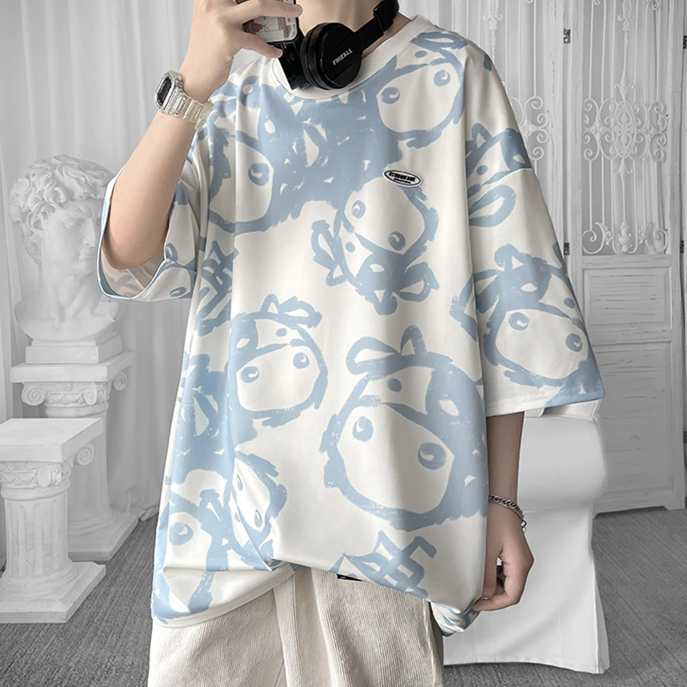 

New Summer O-Neck T-Shirt Hip-Hop Casual Breathable Top Quality Cartoon Cool Men's Loose Wear
