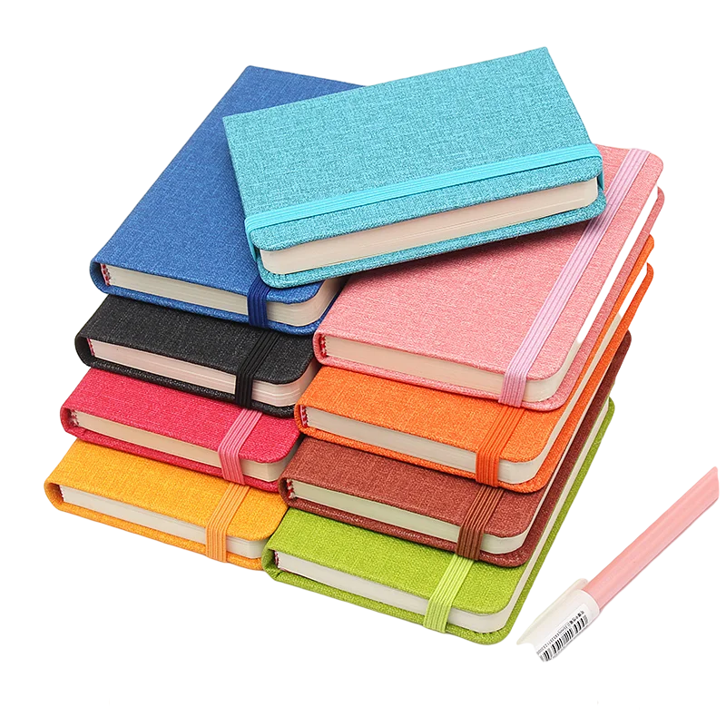 

Мини-блокнот формата А7 с льняным узором, карманный маленький переносной блокнот с ремешком, без листов, бумажная тетрадь