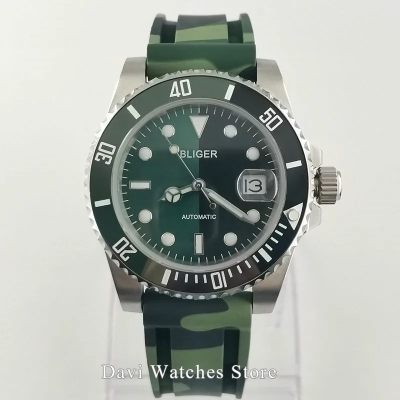 Мужские часы Bliger 40 мм GMT светящийся водонепроницаемый резиновый ремешок