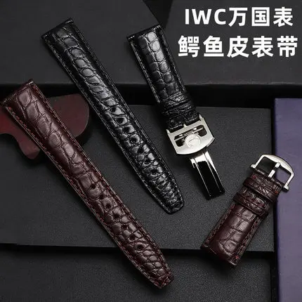 

Crocodile Leather Replacement Watchbands For IWC Portugues Pilot Black Alligator Grain Watch Band Bracelet Strap 20mm 21mm 22mm