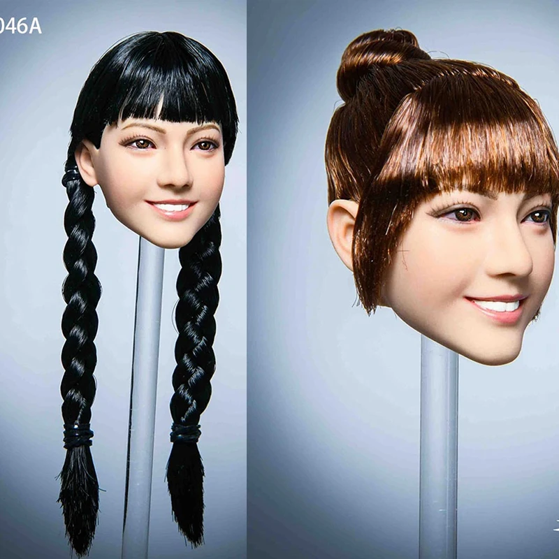 

in- stock 1/6 YMTOYS YMT046 Female Smiling Head Sculpt Soldier Hair Transplant Head Carving Fit 12'' Action Figure Body