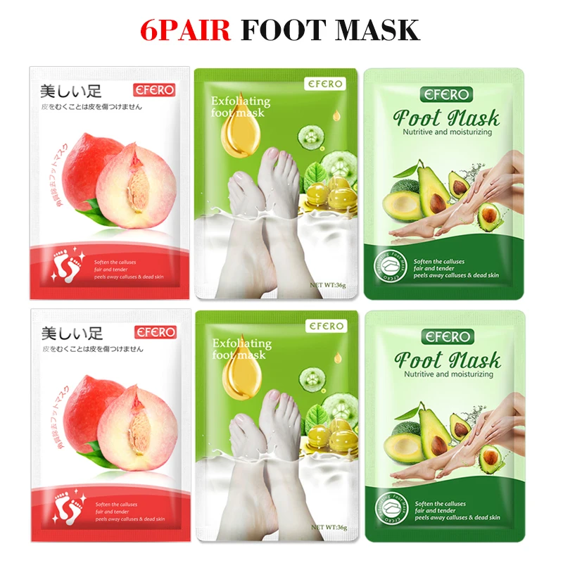 

6Pair Exfoliating Foot Mask Peeling Feet Mask Pedicure Socks Feet Mask Moisturizing Whitening Smooth Peel Heel Dead Skin Remover