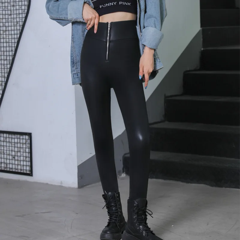 Sexy High Waist Leggings Women Winter Zipper Legging Slim Tighten Waist Thickened Leggings High Elasticity Pants