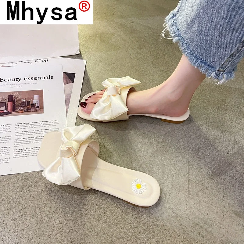

2021 Summer Women's Bowknot Sandals Casual Comfortable Flat Slippers Open Toe Fashion Flower Women's Shoes Beach Sandals Women