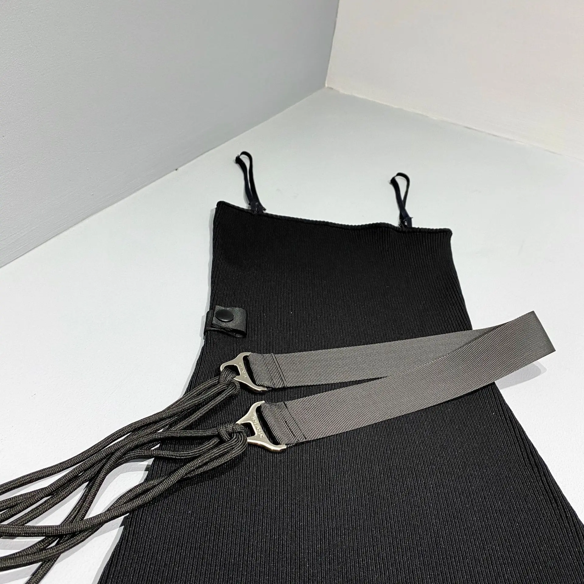 

BacklakeGirls Lacing Up Women Solid Sling Knit Dress 2020 New Arrived Pullovers Slim Ladies Stylish Drawing String Dress Black