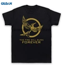 Футболка из 100% хлопка с круглым вырезом и принтом для Голодных игр, 2 футболки с надписью The Fire Will Burn Forever