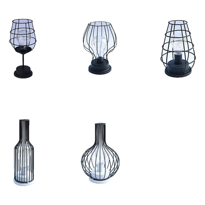 

H7JB Wrought Iron Bedside Lamp in Wine Bottle Shape Night Light Home Romantic Decor Battery Powered Lamp in Nordic Style
