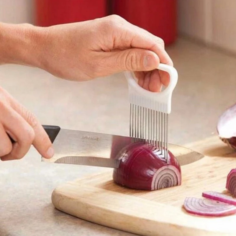 

Onion SlicerKitchen Cut Onion Holder Fork Tomato Vegetable Slicer Cutting Aid Guide Holder Fruit Cutter Cooking Accessories