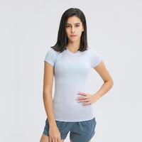 abs loli round neck seamless fitness yoga sports shirts for women fitted short sleeve t shirt quick dry workout athletic gym top