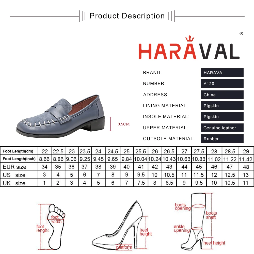 

HARAVAL Spring Autumn Women Pumps Shoes Black Low Heel Rounde Toed Party Casual Genuine Leather Classics Slip-On Footwear A120