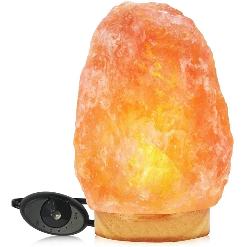 

Natural Pink Lamp,Night Light,Hand Carved Crystal Salt Lamp with Wooden Base, Lamp with USB Charger