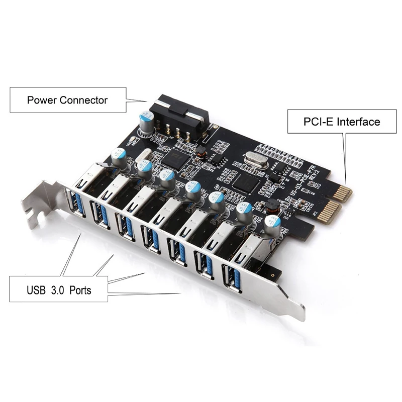 Адаптер-карта PCI-E 7 портов USB 3 0 (7 внешних s) с хост-контроллером разъема питания |