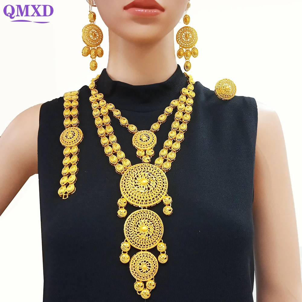 

Big Gold Jewelry Sets Indian Gold Necklace Jewelry For Women African wedding gift luxry high quality accessories BJW21