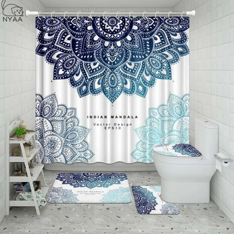 Набор водонепроницаемых душевых занавесок Vixm в индийском цветочном стиле для