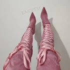 LAIGZEM модные женские сапоги выше колена; Женские сапоги из PU искусственной замши, боковая застежка-молния шпильки высокие сапоги для девочек; Женская обувь ручной работы больших Размеры 41, 46, 47 (Европа);