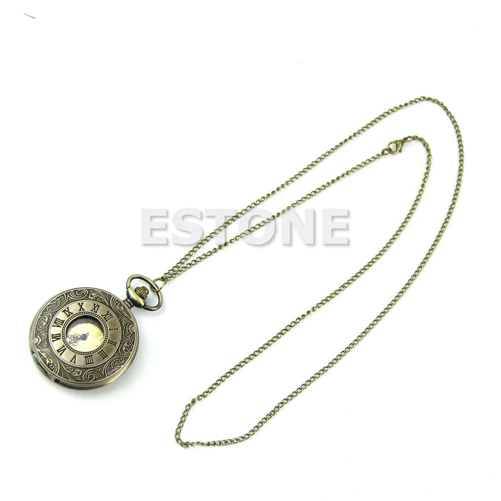 

Vintage Steampunk Retro Bronze Design Pocket Watch Quartz Pendant Necklace Gift XX9D