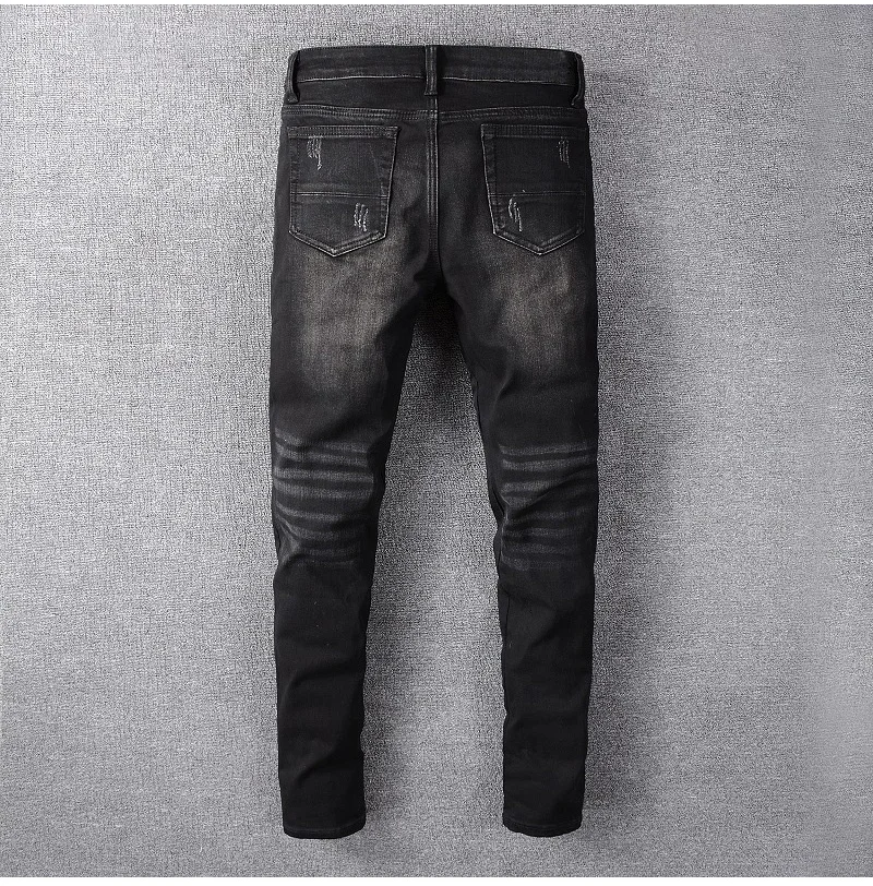 Мужские рваные джинсовые брюки в стиле пэчворк с принтом Пейсли|Мужские джинсы| |