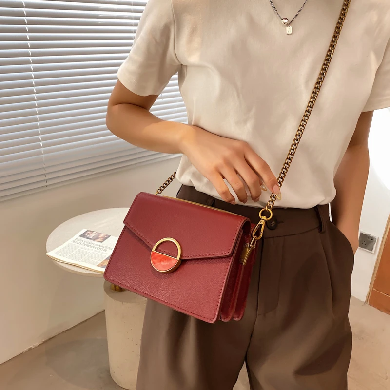 

Metal Handle Bag Summer Small Flap Chains Shoulder Crossbody Bags for Women 2021 Branded Trendy Woman's Shoulder Bag
