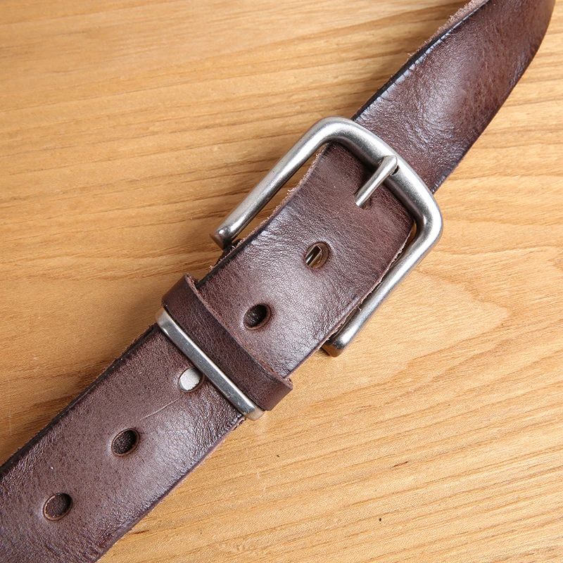 Мужской винтажный ремень с пряжкой AETOO из мягкой натуральной воловьей кожи