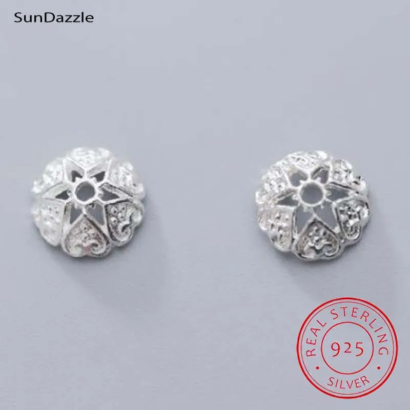 

Real Solid 925 Sterling Plain Silver 9mm Flower Spacer Bead Caps Connector Torus End Bead Cap DIY Jewelry Making Findings