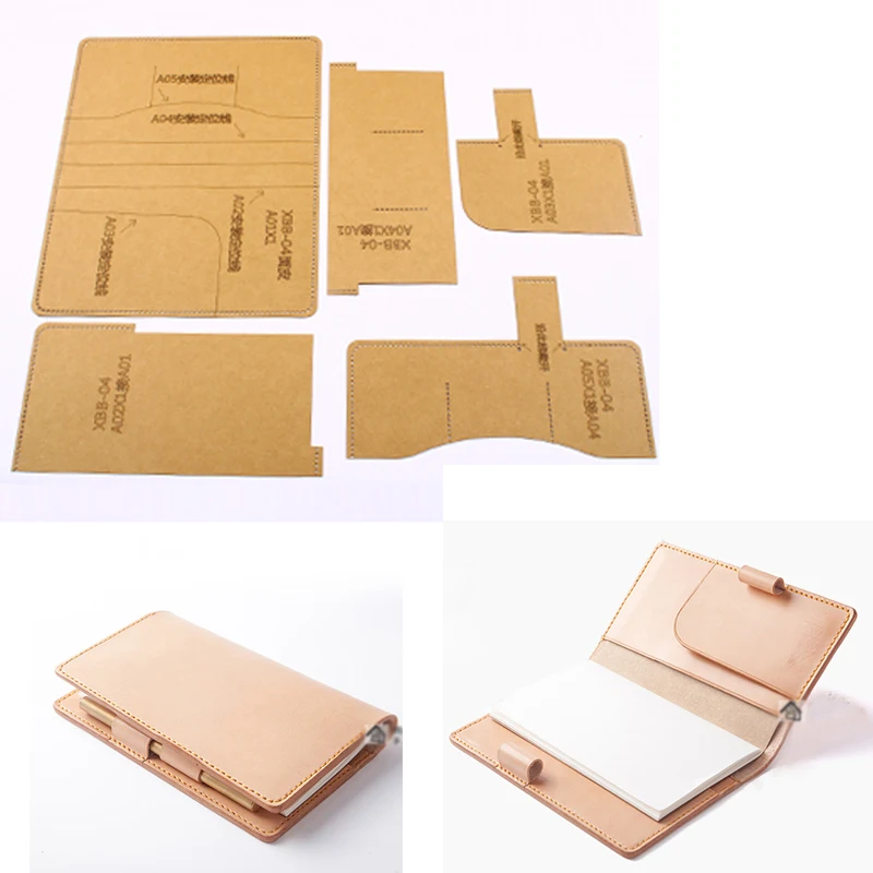 

DIY leather craft notebook with pen holder kraft paper pattern hollowed stencil template 13x23x2cm