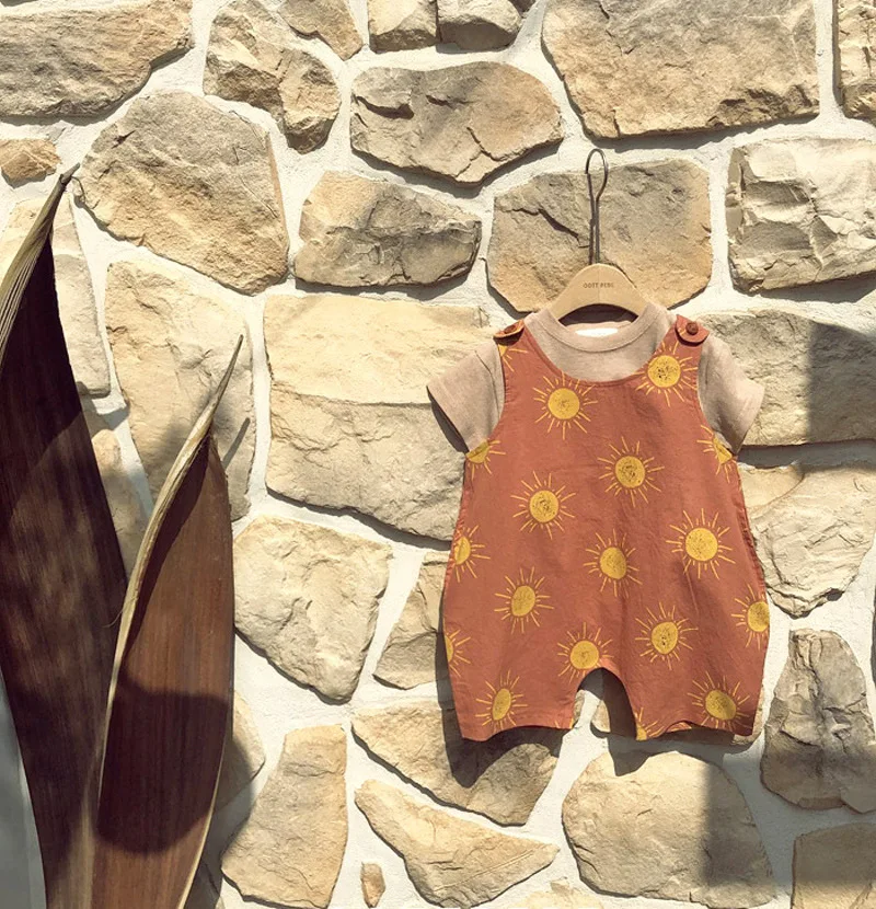 

Fashion Summer New Newborn Infant Cotton Cartoon Sun Printed Sleeveless Sling Romper Toddler Loose Cute Baby Jumpsuit