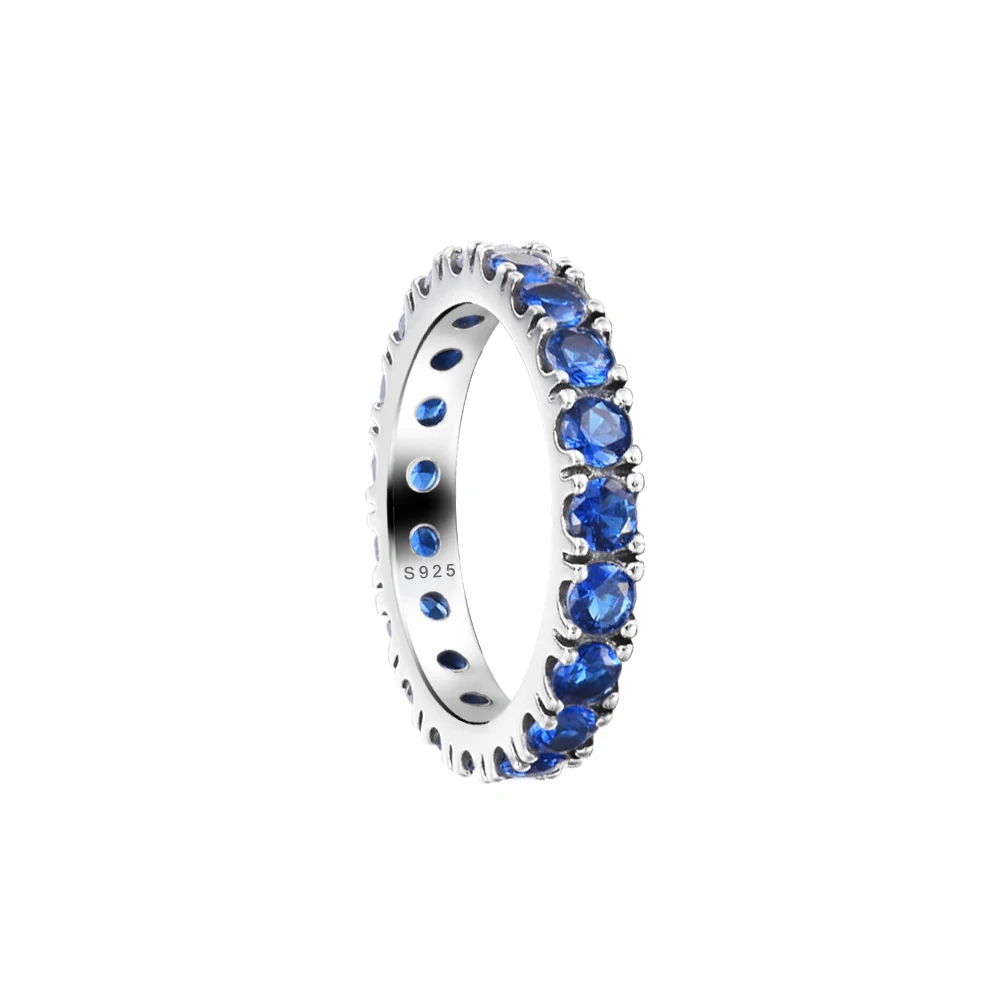 

CKK Sparkling Blue Row Eternity Ring for Women Men Anillos Mujer 925 Original Sterling Silver Jewelry Wedding Aneis Hombre DIY