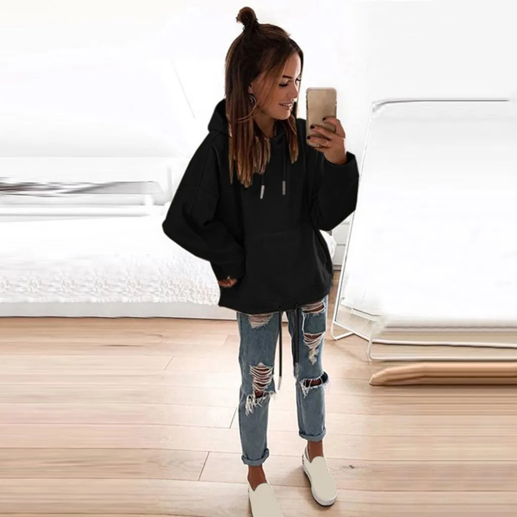 Толстовки женские с длинным рукавом Толстовка пуловер Топы из полиэстера