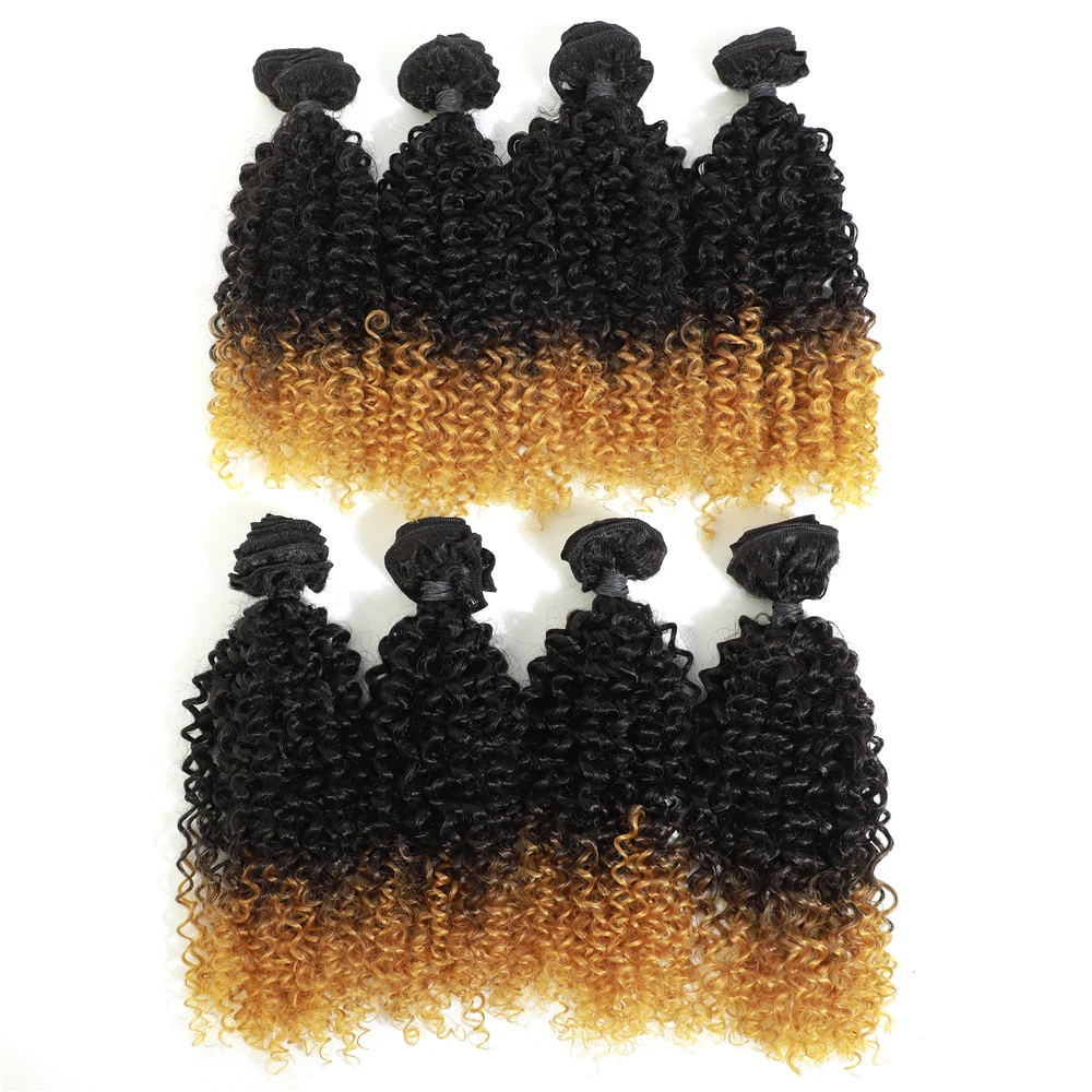 

Ombre Jerry Curly Double Drawn Hair Weave Bundles T27 8 Bundles Deal Per Pack 14 inch SYNTHETIC Kinky Curly Hair