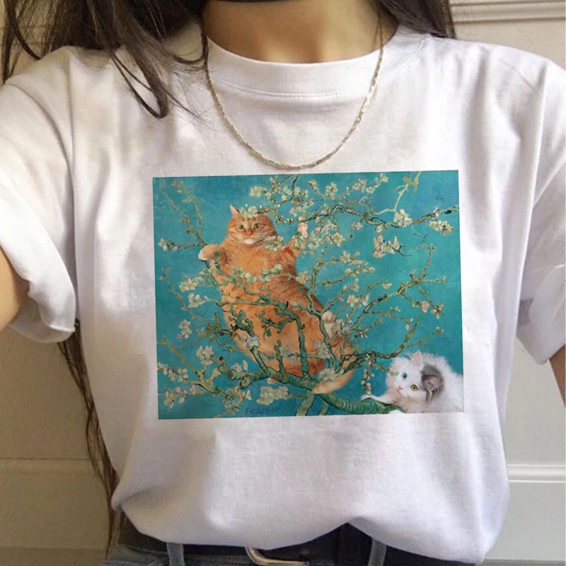 Vincent Van Gogh Harajuku эстетические футболки Женская масляная живопись Ullzang забавная футболка 90s Винтажная футболка модные футболки женские - Цвет: 7466
