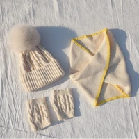 three piece autumn and winter childrens woolen hat scarf gloves boys and girls baby knitted cap set