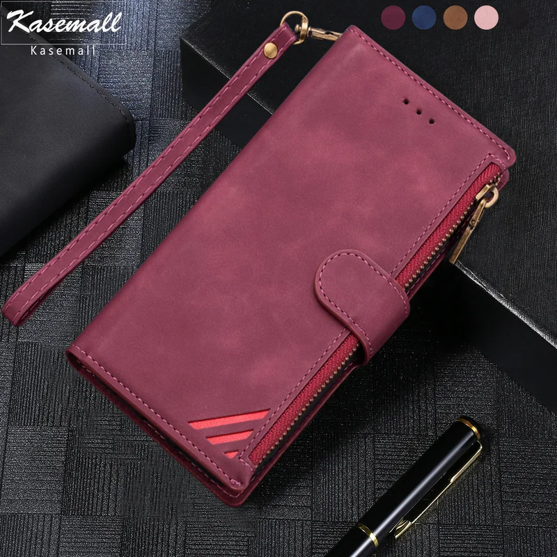 Zipper S22 S21 S20 FE S10 Plus S9 S8 S7 S6 Wallet Case For Samsung Galaxy Note 20 Ultra 10Pro 8 9 Leather Flip Card Phone Cover